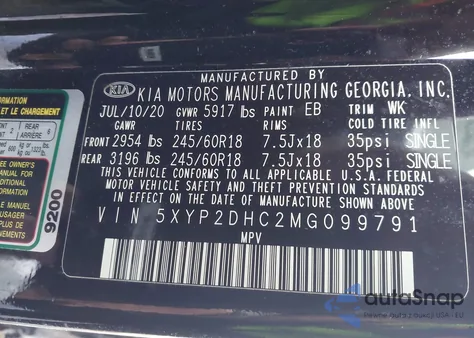 2021 Kia Telluride Lx z USA, uszkodzony, nr VIN 5XYP2DHC2MG099791